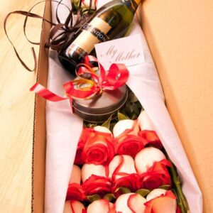 Rosas vino y chocolates